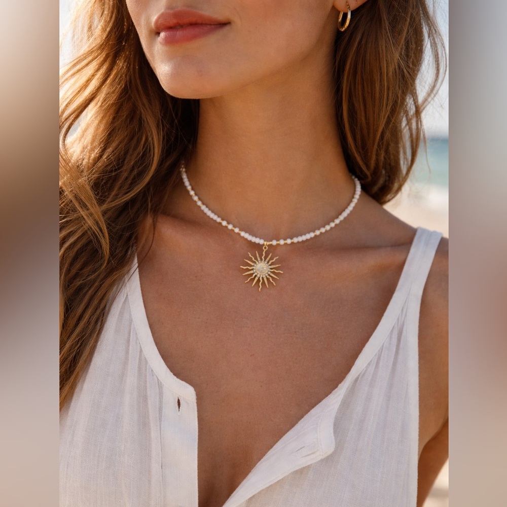 Anthropologie Sunburst Beaded Necklace – Coastal Beach Chic